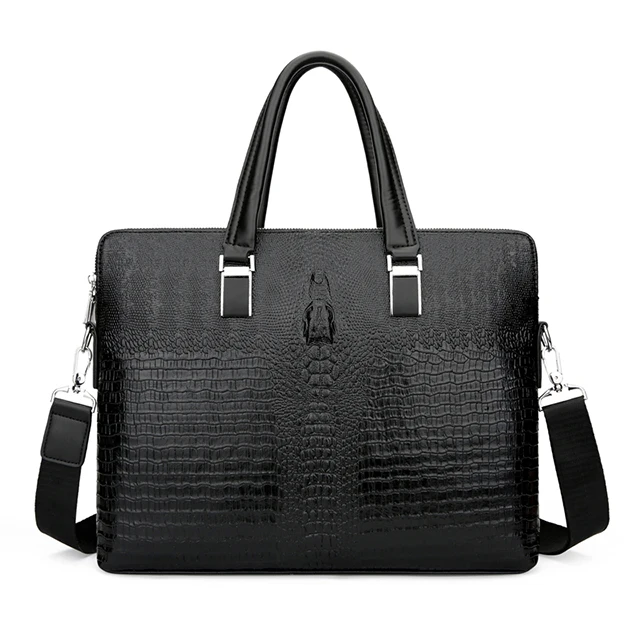 Мужская сумка, горизонтальный деловой портфель из искусственной кожи с двойной молнией, Высококачественная сумка-мессенджер через плечо с крокодиловой головой