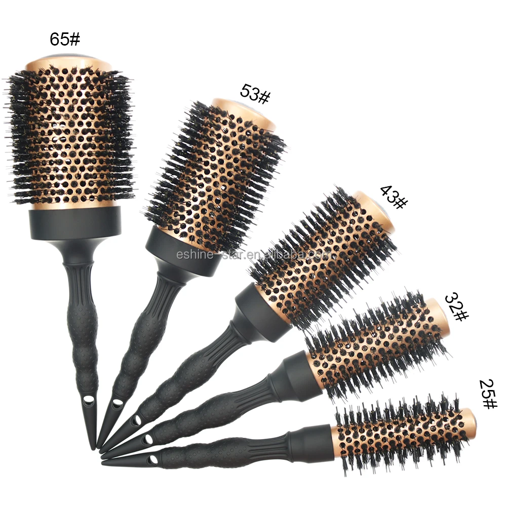 Classic Round Blowout Hair Brush with Soft Nylon and Boar Aluminium Barrel for Blow Drying Thermal Heat Styling Hairbrush