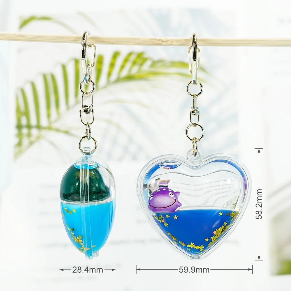 Heart Liquid Gifts Water Glitter Girls Toy Key Holder Floating Marine Lift Keyring Quicksand Wristlet Bracelet Charms Keychain