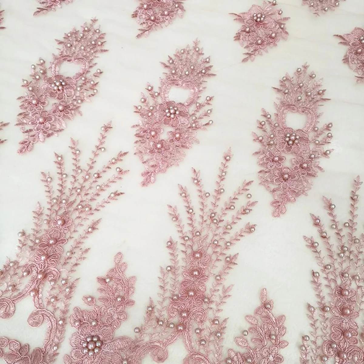 
Wholesale Embroidery Beaded White Guipure Bridal Lace Fabric For Wedding Gown Heavy Handwork Mesh Tulle Custom Clothing Textiles 