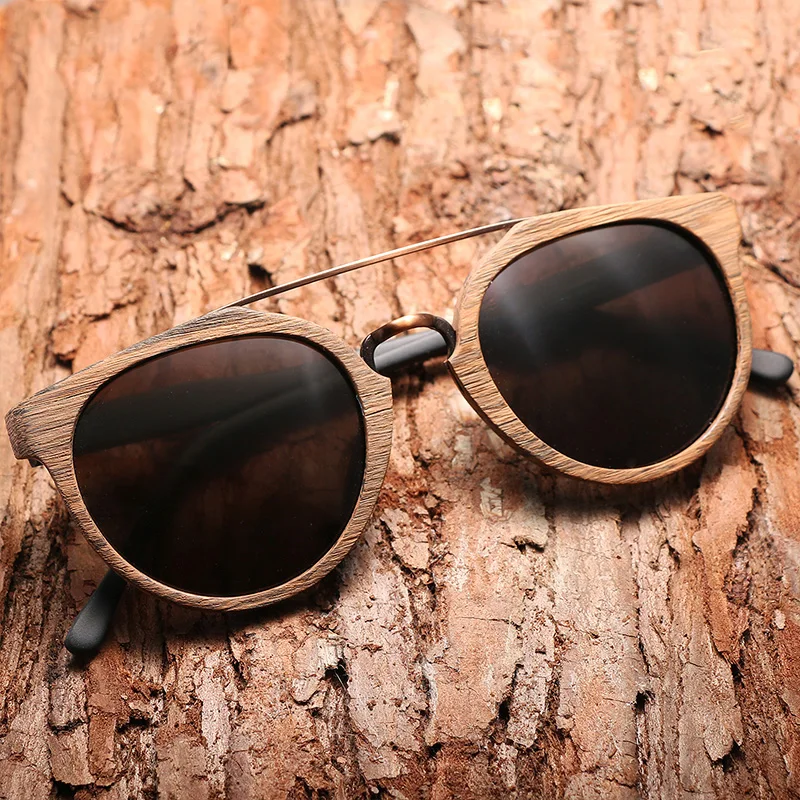 2022 Newest UV400 Vintage Retro Brand Designer Shades Free Custom logo Acetate Round Wood Polarized Sunglasses
