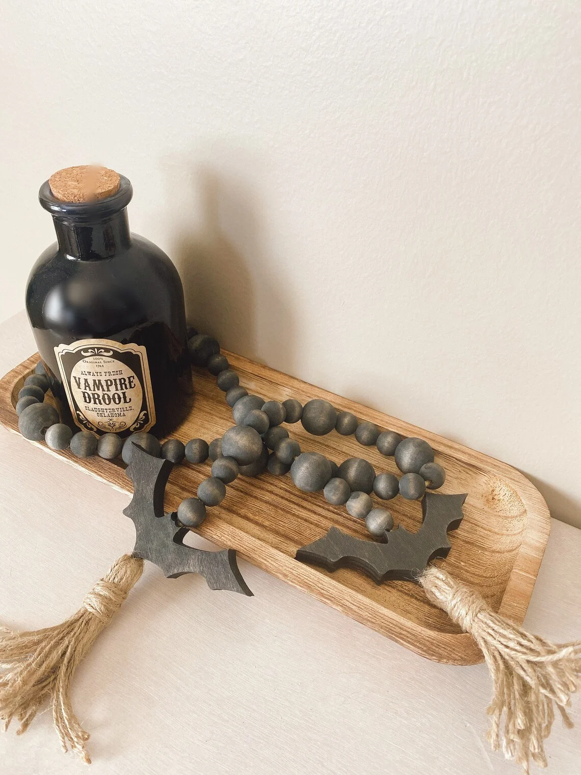 Chunlei OEM Halloween Home Hanging Decoration Bat Black Wood Bead Garland with Tassels