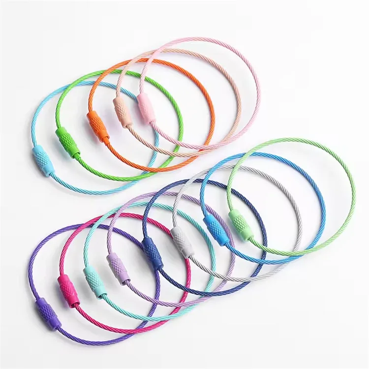 New 1.5mm Colorful Stainless Steel Wire Ring Keychains Aircraft Cable Key Ring Loops For Hanging Luggage Tags Twist