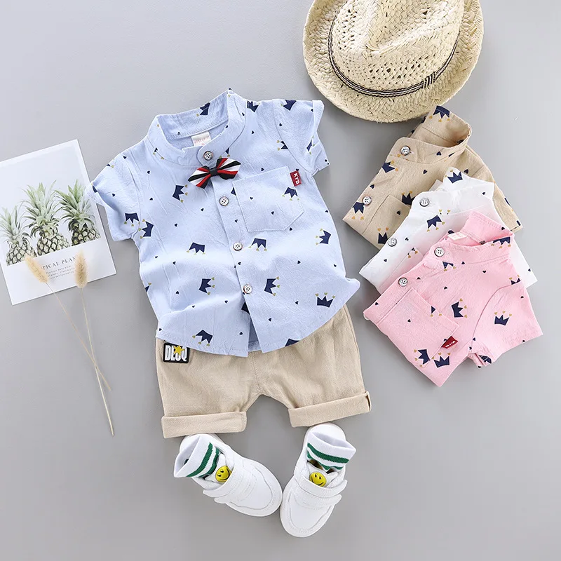 Wholesale Baby Boy Cute Fashion Crown Clothing Set Summer 2pcs Shirt Clothing Set (62549355046)