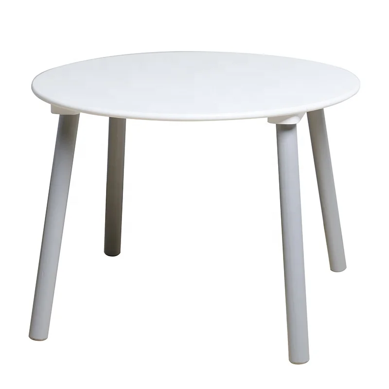 White Color Kids furniture round wood children table and 4 chairs set, chairs and table set for kids