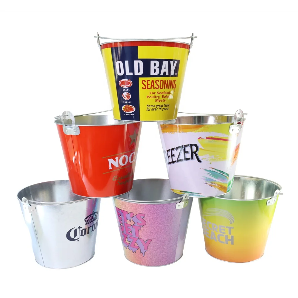 5L Gold Ice bucket Wholesale Custom Round Beer Wine Metal Galvanized Tin Bucket For Garden