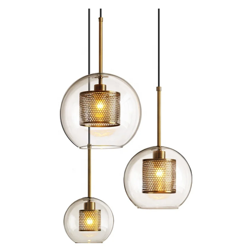 Hotel hand blown round glass metal chandelier sphere glass lampshades Pendant light