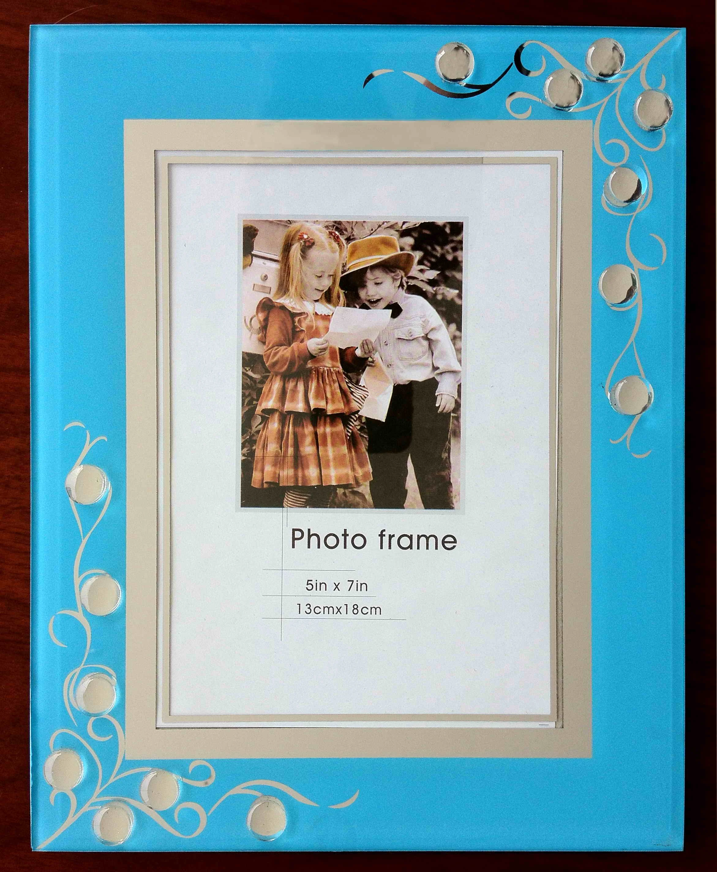 13x18 Glass Frame, blue glass photo frame, jewelry glass picture frames
