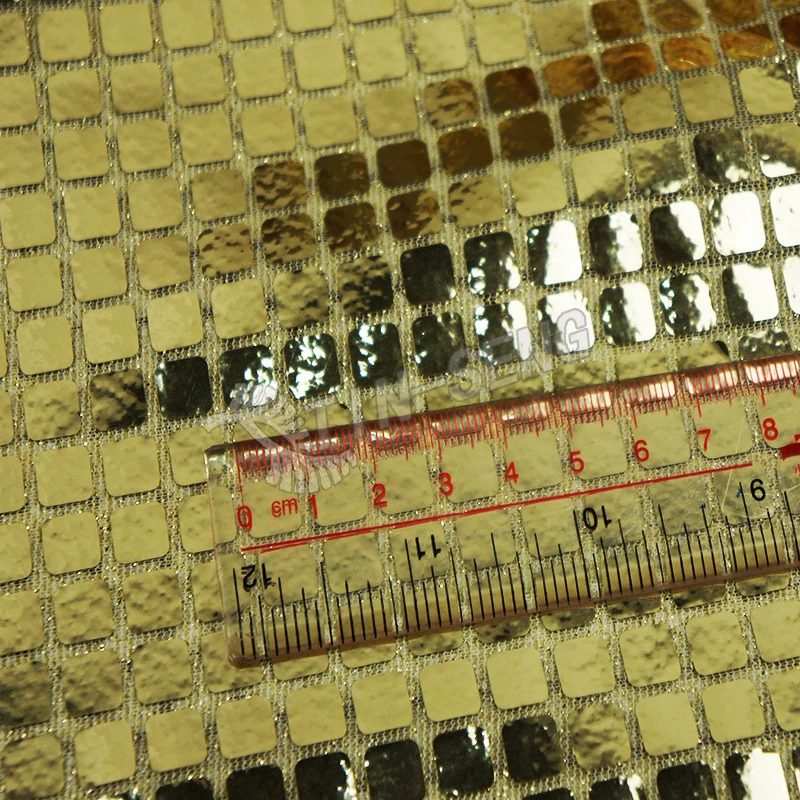Gold Glued 8mm Square Sequin Fabric for Home Decoration Pillow