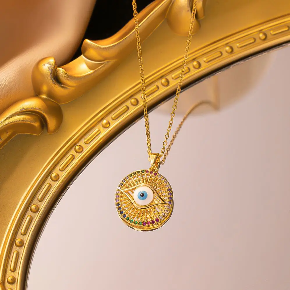Hot sale Eye Jewelry Gold Plated Stainless Steel Chain Turkish Eye Pendant Charms Necklace For Women