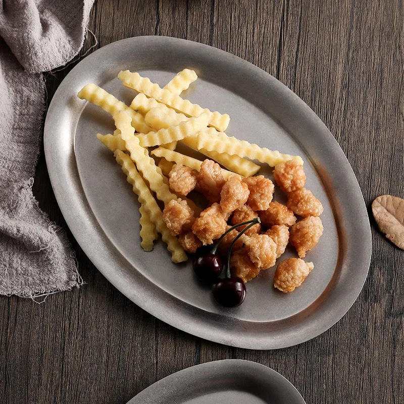 304 stainless steel retro grilled fish plate, antique oval plate, do old pan barbecue hot pot platter, snack dishes