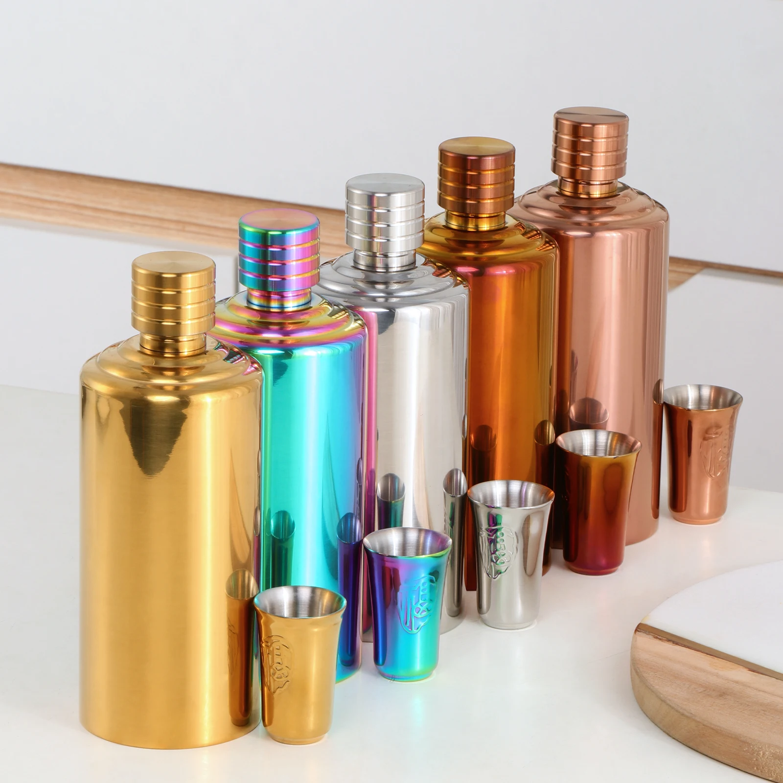 Wholesale Bar Accessories Titanium Wine Pot Stainless Steel Travel 500ML Liquor Alcohol Bottle