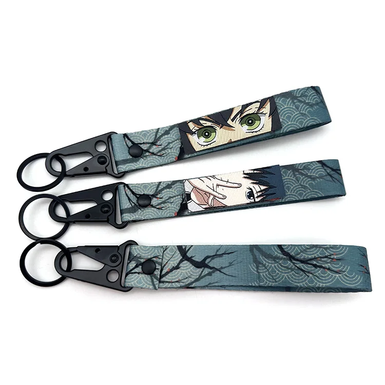 Fashion Anime Keychains Custom Japanese Anime Woven Patch Carabiner Keychains Creative Wrist Strap Short Lanyards Keychains