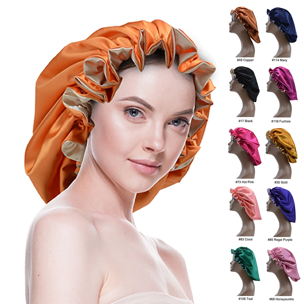 Регулируемые Модные Двухслойные атласные шелковые шляпы для женщин шапочки для сна