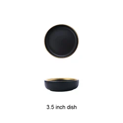 Wholesale Luxury Matte Ceramic Gold Rim Black And White Nordic Style Dinner Sets Bowls Dinner Plate