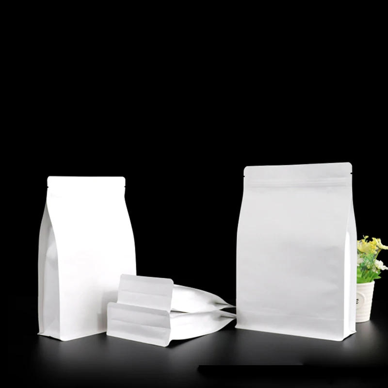 POLYSMARTS White Food Grade Flat Bottom Stand-Up Kraft Paper Zipper Plastic Packing Pouch With Aluminum Foil