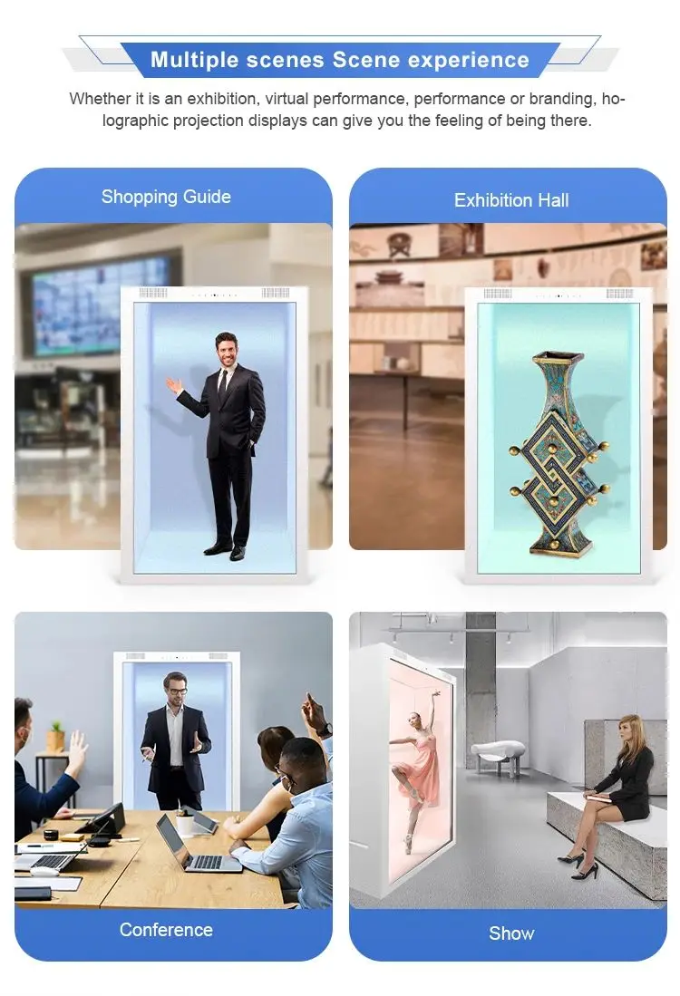 21.5,32,43,49,55 inch holobox 3d holographic projector 3d hologram box lcd transparent touch screen showcase