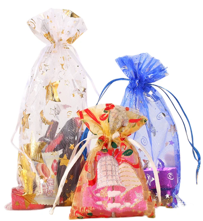 Hot stamping mesh yarn gift bag jewelry packaging bunch mouth organza pearl yarn bag