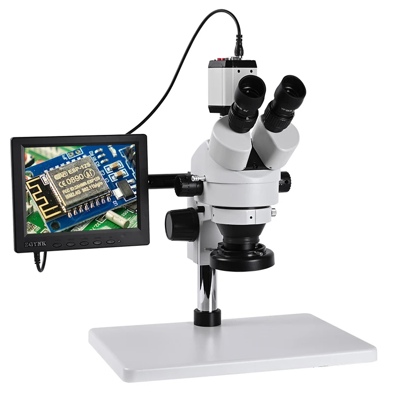 zoom 7-45x 8-inch LCD HD Trinocular Stereo Microscope digital camera USB VGA CVBS+ LED Ring Light +1/3 adapter OSL-521