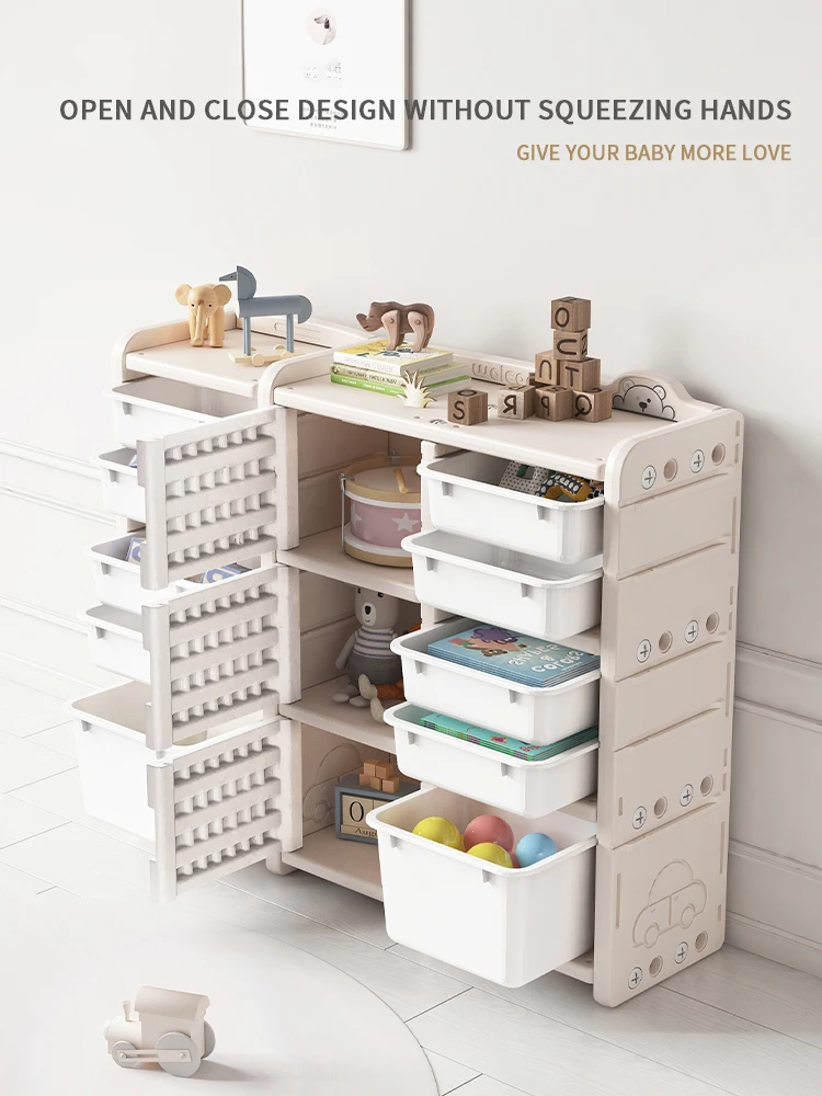 Plastic Baby Bookshelf Kids Toys Cabinet Indoor Bedroom Furniture Set Modern Toy Storage cabinet