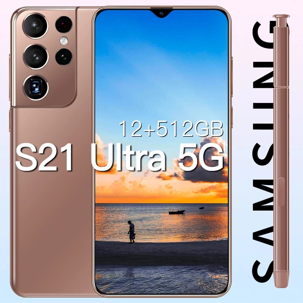 Дешевый мобильный телефон S21 Ultra 5G Android двойной смартфон разблокированный Оригинальный игровой сотовый с распознаванием лица/отпечатков пальцев