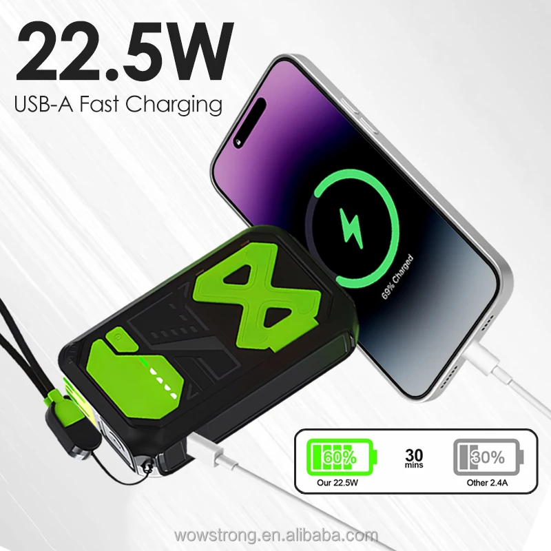 2025 4in1 PB67 fast charging magnetic wireless charger built in cable power bank with wall charger phone holder for phones