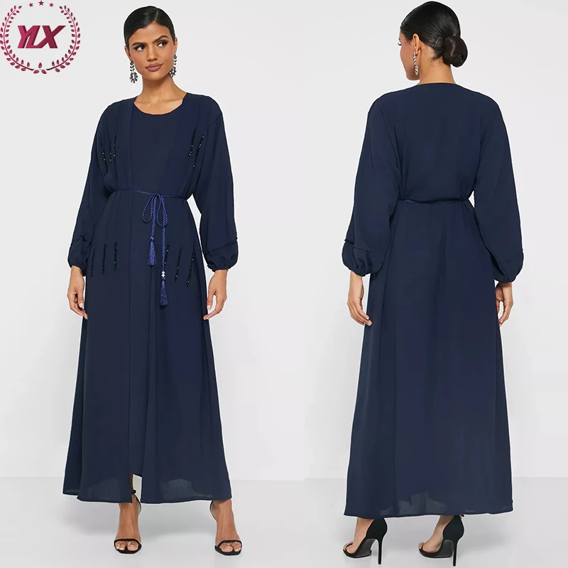 SolidColor Islamic Women Latest Arrival Oem Custom Moroccan Style Embroidery Kimono Abaya Indian Clothing Wholesale Jubah Muslim