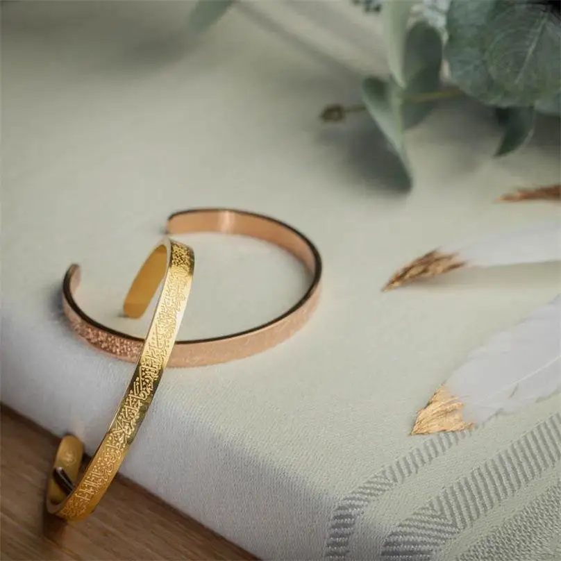 fashion jewelry bracelets bangles  Engraved Stainless Steel Gold Plated Bracelets For Men Women Arabian Style Gifts femme