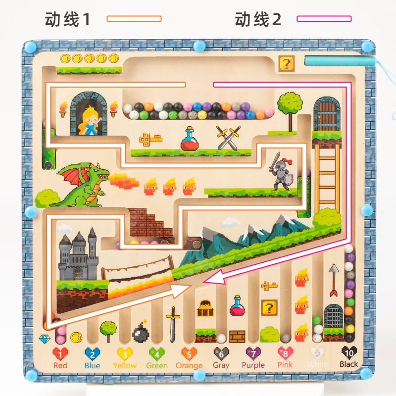 2024 New Product Wood Children Dinosaur Themed Magnetism Digital Maze Beads Game Montessori Educational Puzzle Toys For Kids