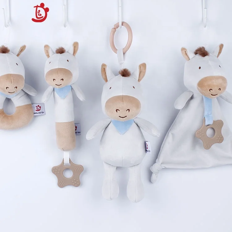 Manufacturers new design baby rattle plush toy cute colt  rattle newborn cartoon animal holding stick with rattle
