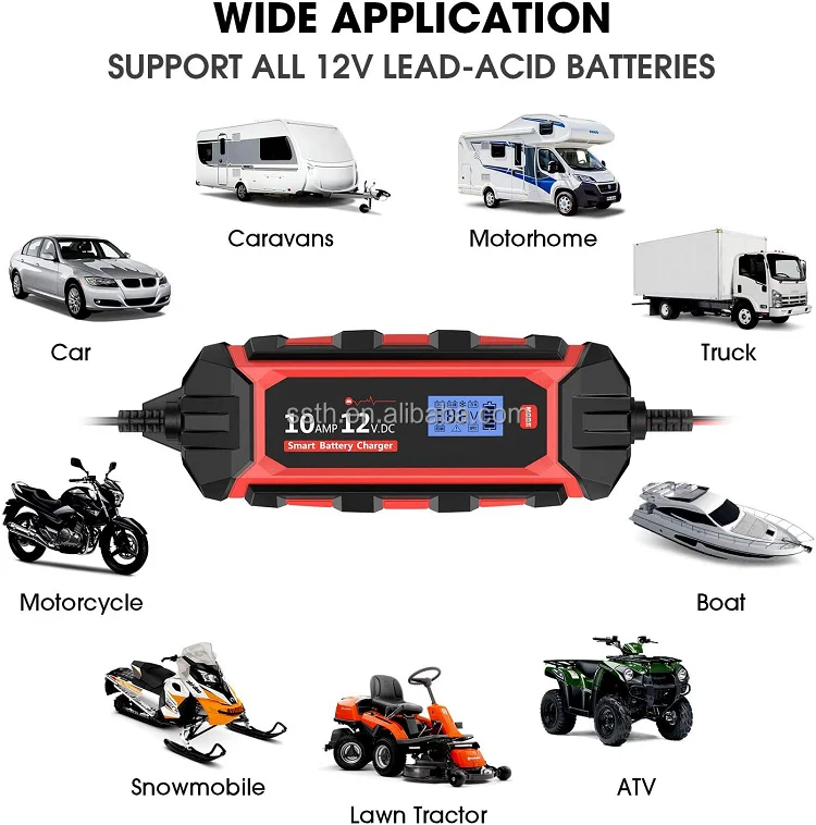 Hot sale LiFePO lead acid battery charger 12V 10A repair battery waterproof intelligent protection car portable battery charger