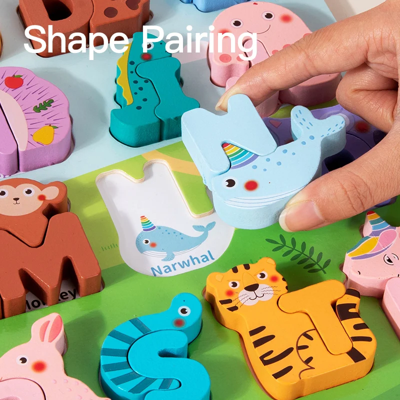 CPC EN71 Children English Learning Wooden Alphabet Puzzle Board Animal Shape Cognitive Kids Wooden Education Puzzle Toy