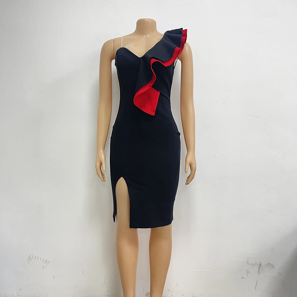 Women Fashion Party Evening Party Ruffle Dress One Shoulder Elegant Dresses 2023 Ladies Dress
