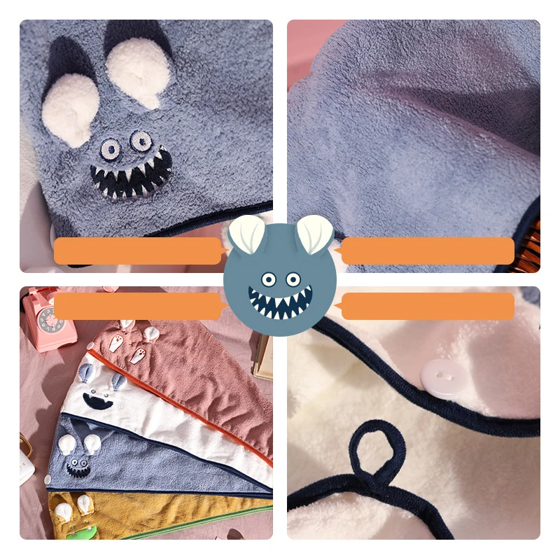 Cartoon Dry Hair Cap Coral Fleece Shower Cap Super Absorbent Quick Drying Turban Thickened Microfiber Cute Dry Hair Towel