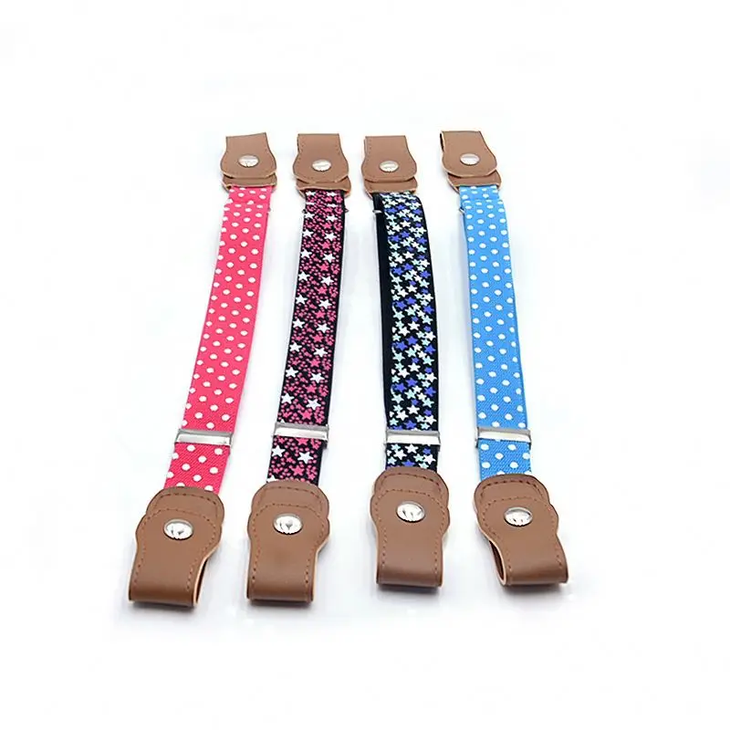 Kids Fashion High Elastic Canvas Belt With PU Button Without Buckle Adjustable Free Stretch Belts For Children