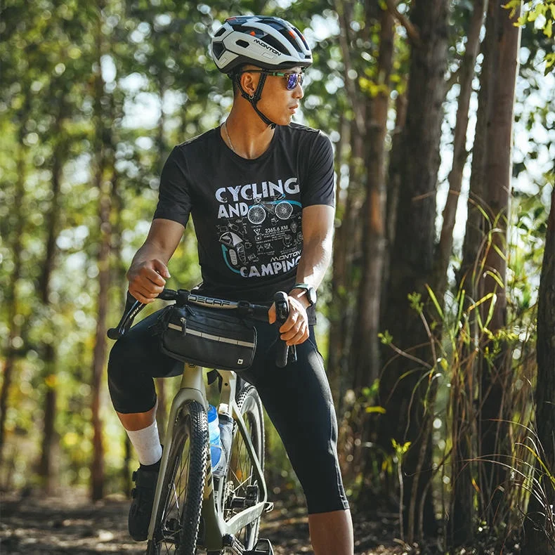 Monton 100% Polyester Print Quick Dry Men Outdoor Short Sleeve Running Tee Cycling T Shirts