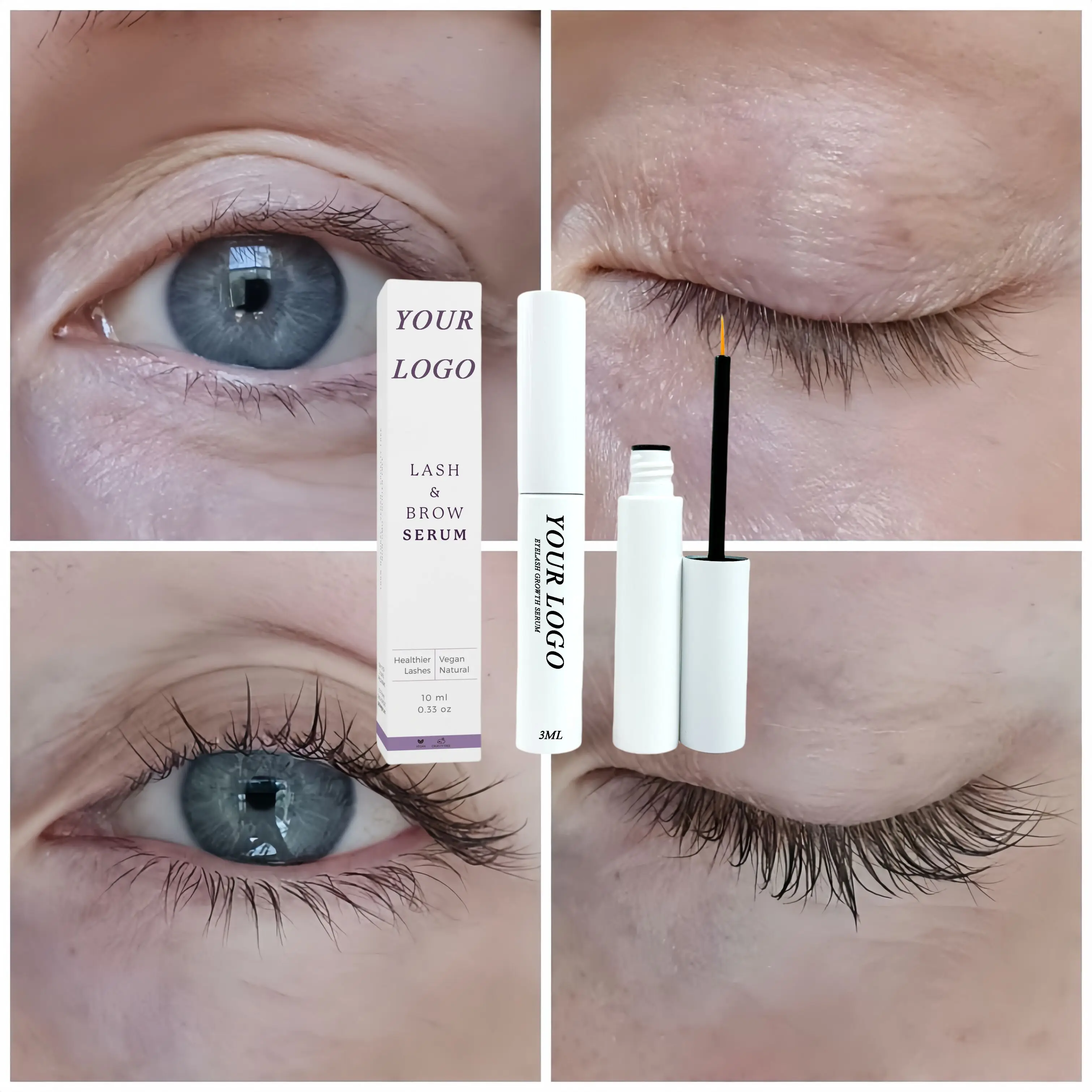 Private label cruelty-free brow serum packaging vegan formula castor oil lash serum Organic formula eyelash serum fast growth