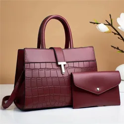 Luxury Women Bags New Pu Leather Tote Bag Shoulder Bag And Purses For Ladies Fashion Women Handbag Set Of 2 Pieces With Wallet