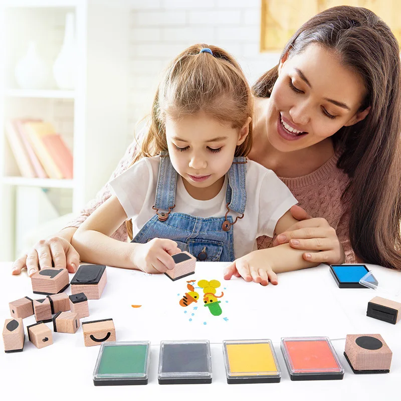 Variety Magic DIY Wooden Stamp Toy Fun Puzzle Printing Pad For Kids Wooden Toys Educational Toys