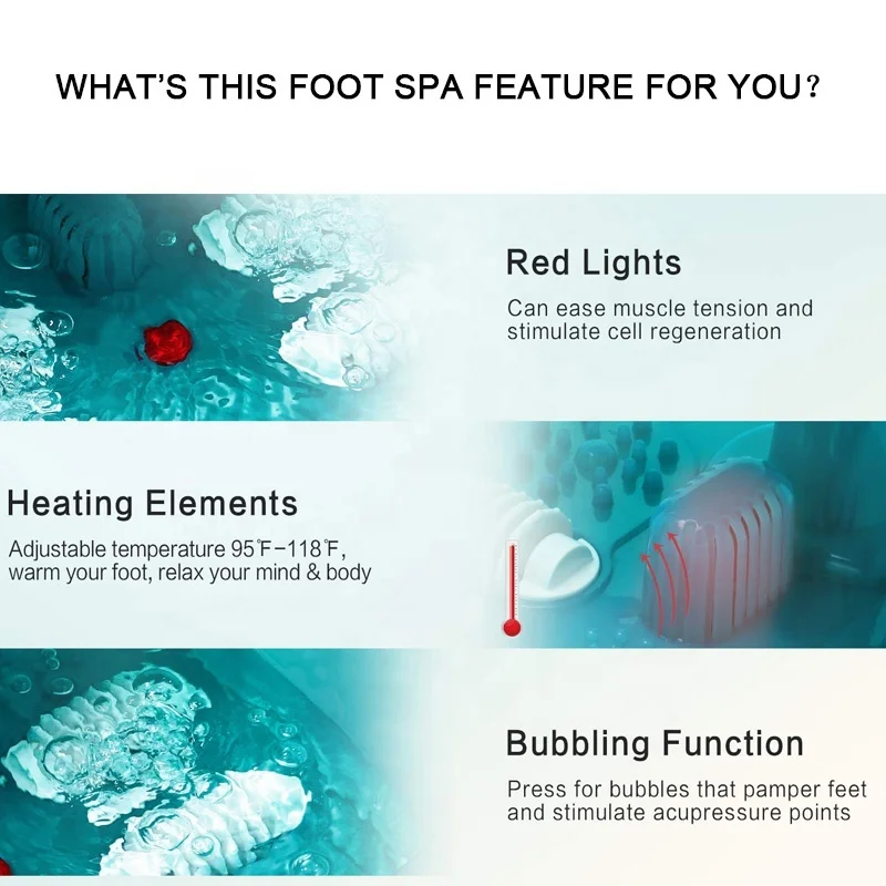 Factory 500W 3 in 1 Plastic Healthy Pedicure Machine Foot Spa with Bubbles & Heat & Red Lights