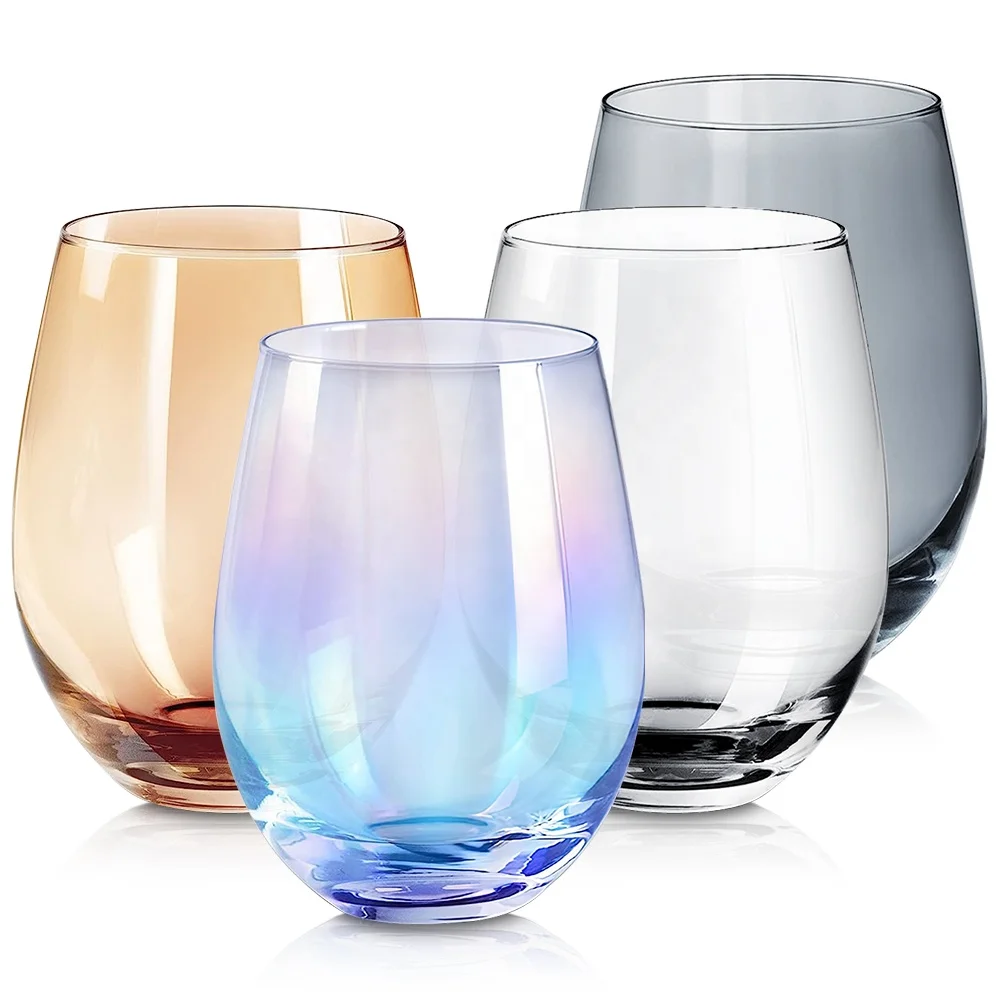 18.5oz Ion Electroplated Egg-shaped Tumbler Crystal Glass Colored Stemless Red Wine Glasses