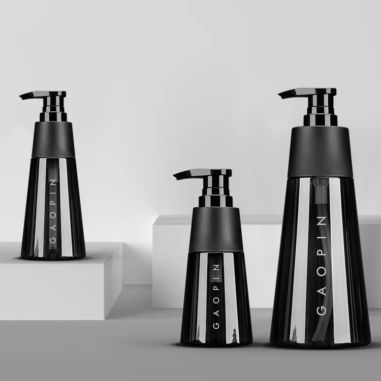 PCR shower gel packaging black lotion pump luxury 250ml 350ml 500ml 680ml PET shampoo and conditioner bottle