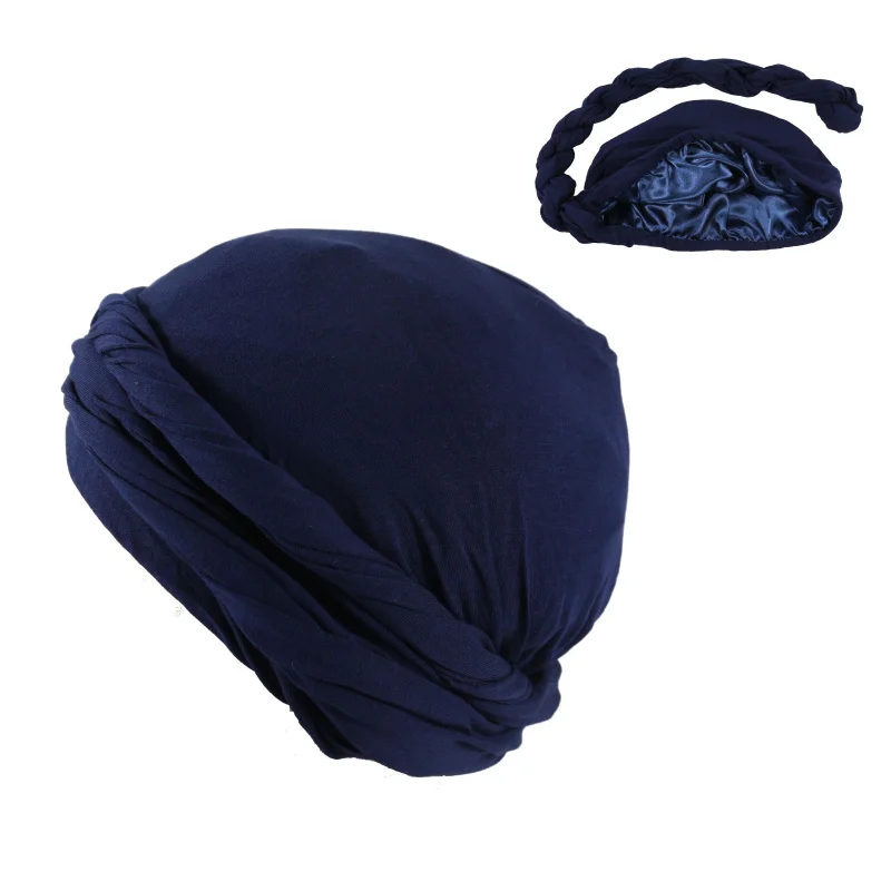 HZM-22064 Men Bamboo Satin Under Scarf Durag T-Shirt Turban Muslim Headwrap Ready to Wear Hijab Headscarf Bonnet Outdoor