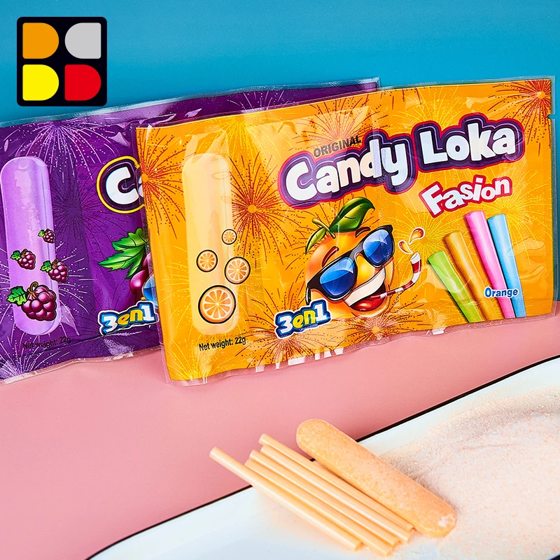 Оптовая продажа с фабрики Популярные 3 в 1 сладости оранжевый фруктовый CC палочка конфеты пресс таблетка кислое мороженое кислота порошок конфеты
