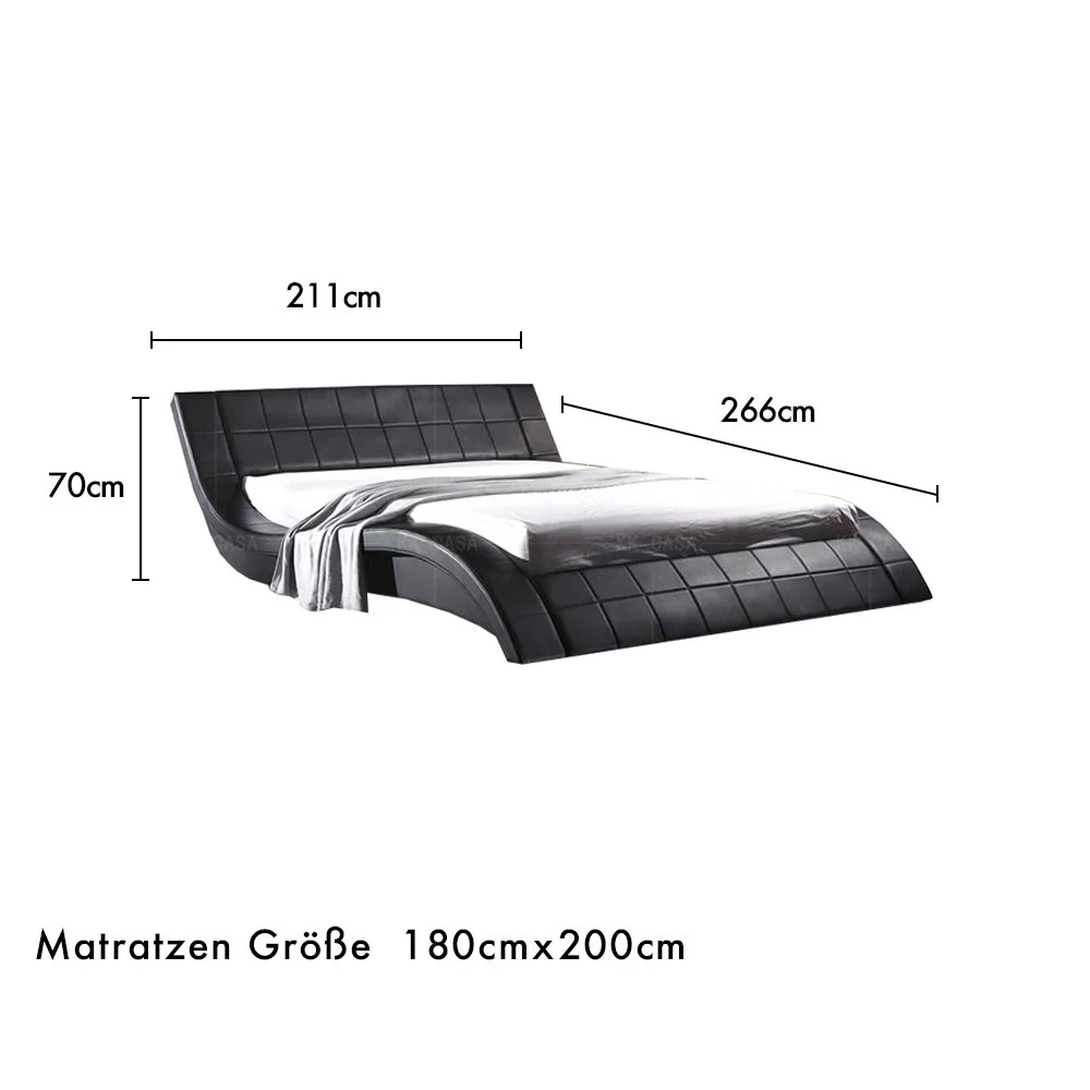Competitive Price morden queen size Genuine leather wave shape double bed for bedroom furniture
