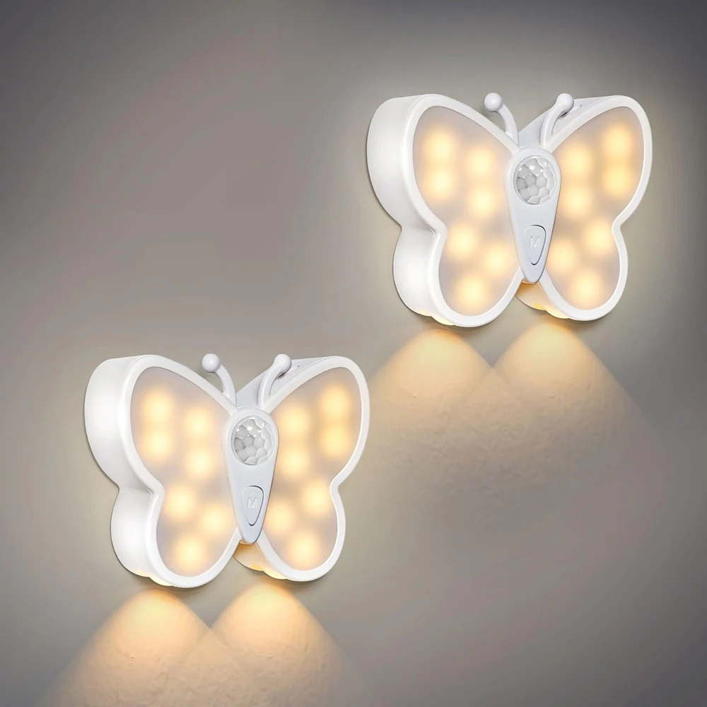 2Pack Energy Saving Motion Sensor Butterfly Under Kitchen Cabinet Led Light Wireless Rechargeable Bedroom Step Night Lights
