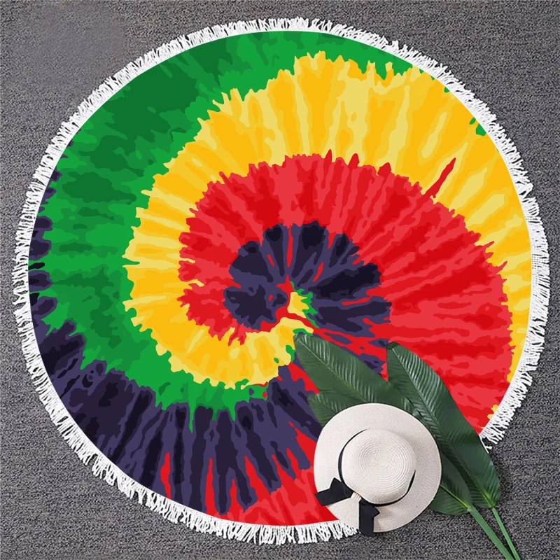 LOW moq Custom Popular Comfortable Art Tie dye Circle Sand Free Big Round Beach Towel With Logo