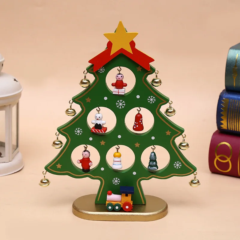 
Christmas wooden tree Creative Kids Christmas Gifts Diy decorativeToy Small Tabletop Wooden Christmas Tree Ornaments 