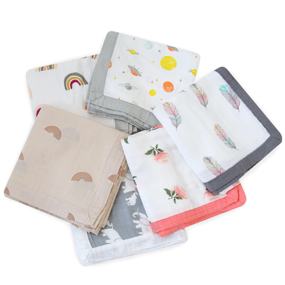 Wholesale china factory price organic bamboo baby 4 layer muslin blanket with trim