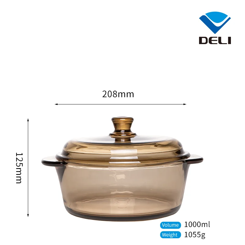 
1000ml 33.81oz Cookware Tempered Transparent Clear Heat Resistant Soup Cooking Glass Pot with Cover 